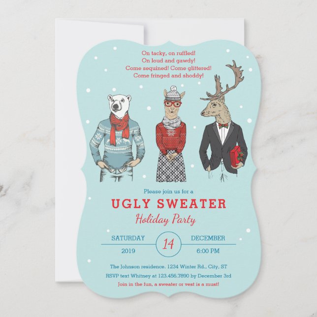 Hipster Characters Ugly Sweater Christmas Invitation (Front)