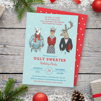 Hipster Characters Ugly Sweater Christmas Invitation