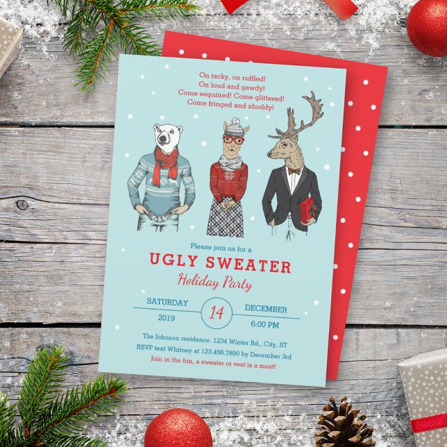 Hipster Characters Ugly Sweater Christmas Invitation (Creator Uploaded)