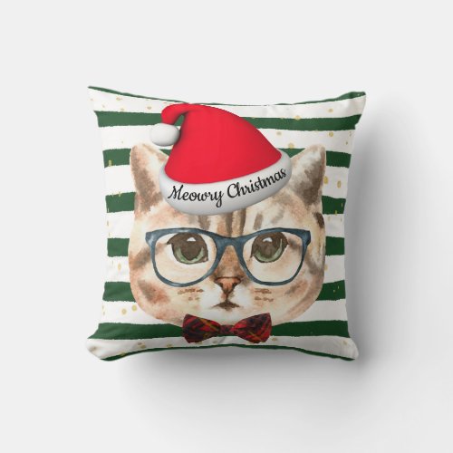 Hipster Christmas Cat Decorative Pillow