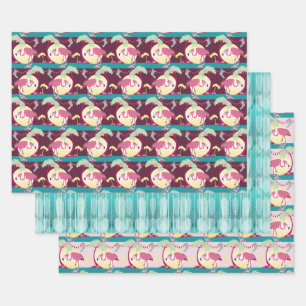 Hipster Christmas Flamingo Palm Holiday Scene Wrapping Paper Sheets
