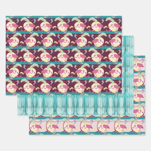 Hipster Christmas Flamingo Palm Holiday Scene Wrapping Paper Sheets
