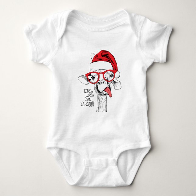 Hipster Christmas Giraffe | Holidays Baby Bodysuit (Front)