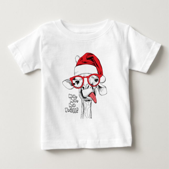 Hipster Christmas Giraffe | Holidays Baby T-Shirt (Front)