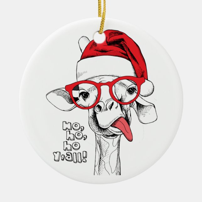 Hipster Christmas Giraffe | Holidays Ceramic Ornament (Front)
