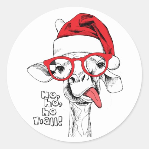 Hipster Christmas Giraffe  Holidays Classic Round Sticker