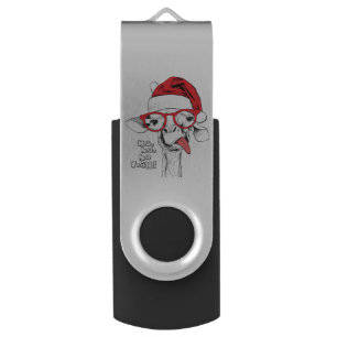 Hipster Christmas Giraffe   Holidays Flash Drive