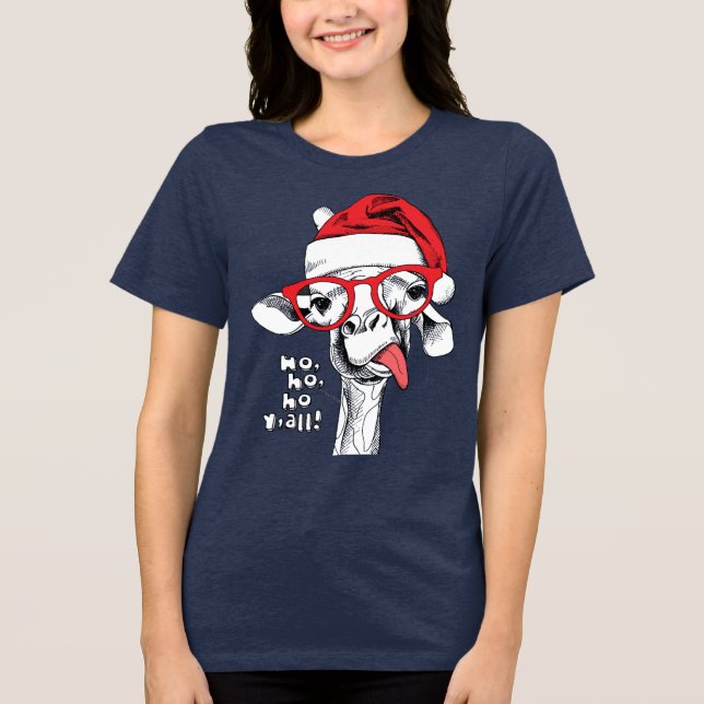 Hipster Christmas Giraffe | Holidays Tri-Blend Shirt (Front)