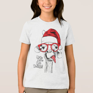 Hipster Christmas Giraffe Holidays Tri-Blend Shirt
