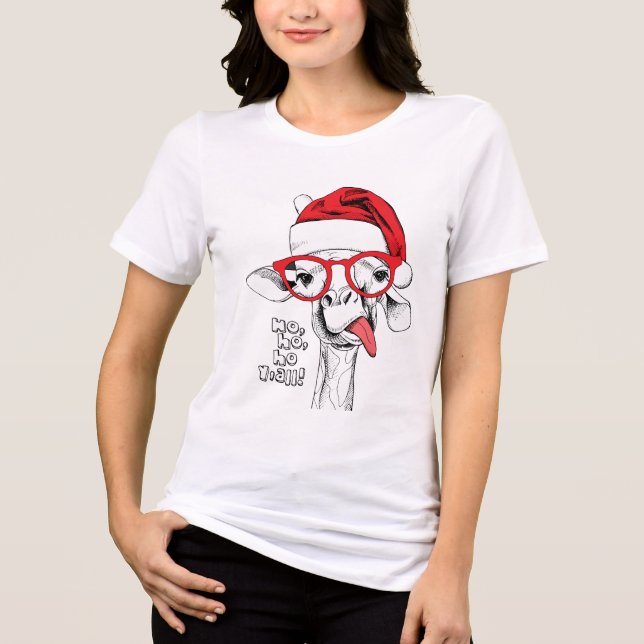 Hipster Christmas Giraffe | Holidays Tri-Blend Shirt (Front)