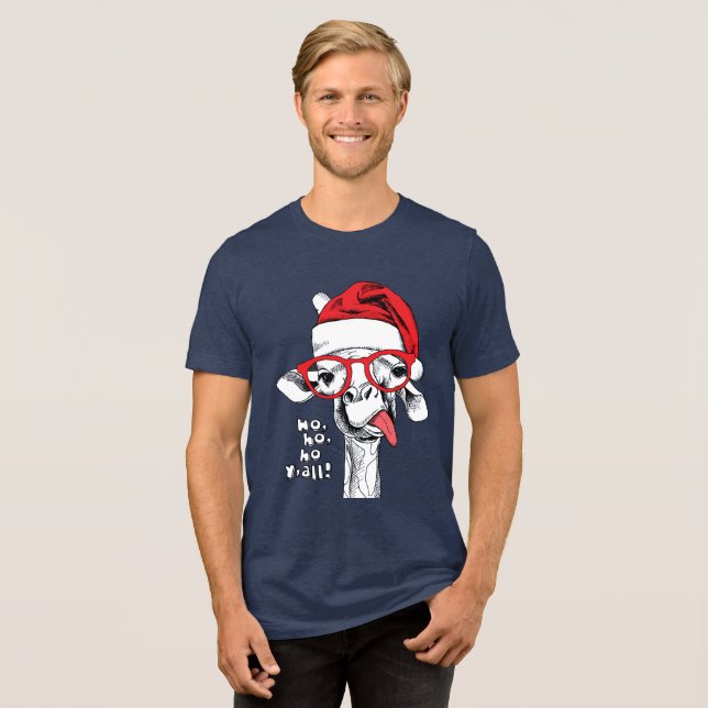 Hipster Christmas Giraffe | Holidays Tri-Blend Shirt (Front Full)