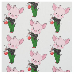 hipster christmas pig fabric