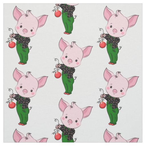 hipster christmas pig fabric