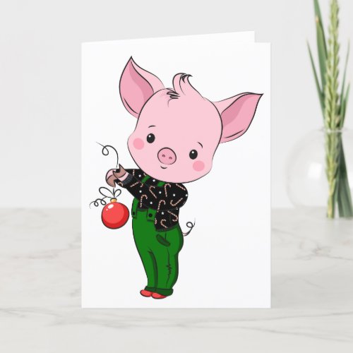 hipster christmas pig holiday card