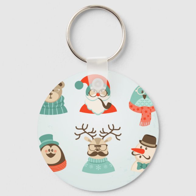 hipster christmas santa keychain (Front)