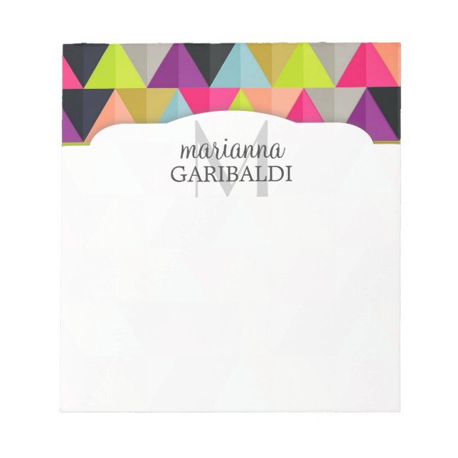 Hipster Colorful Triangles Pattern  Personalized Notepad (Front)