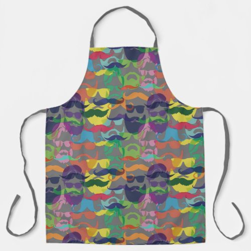 Hipster Colourful Beard And Moustache Pattern Apron
