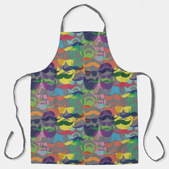 Hipster Colourful Beard And Moustache Pattern Apron (Front)