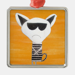 Hipster cool cartoon cat metal ornament