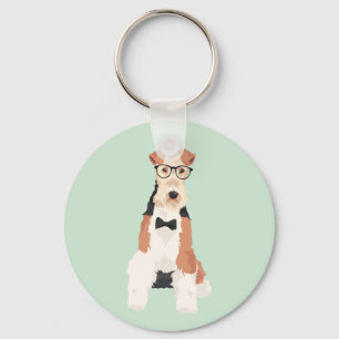 Hipster Cool Fox Terrier Wire Dog for Dog Lovers Keychain