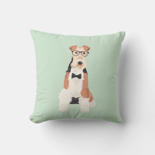 Hipster Cool Fox Terrier Wire Dog for Dog Lovers Throw Pillow