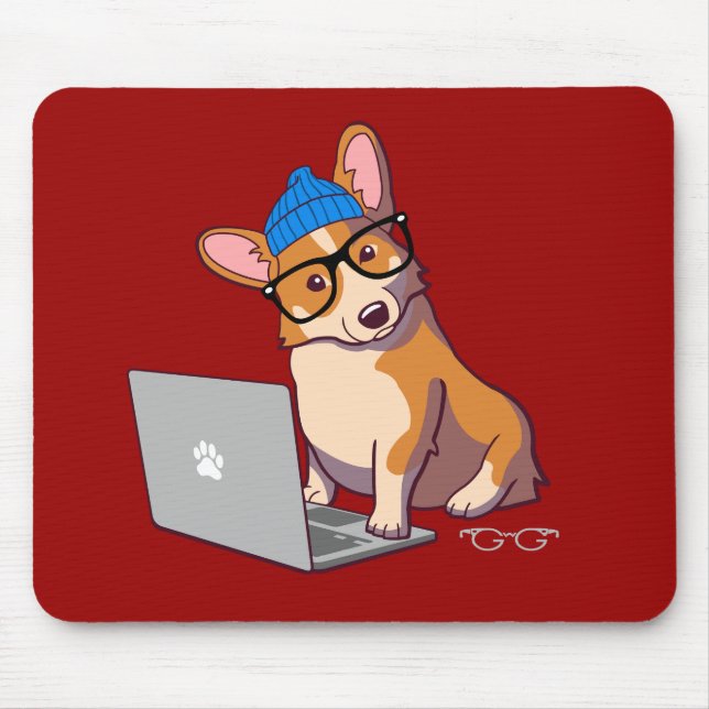 Hipster Corgi 2 (without text) Mouse Pad (Front)
