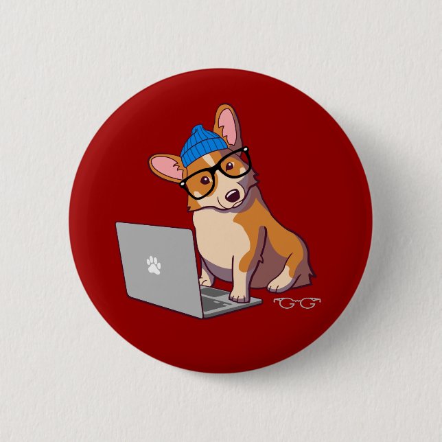 Hipster Corgi 2 (without text) Pinback Button (Front)