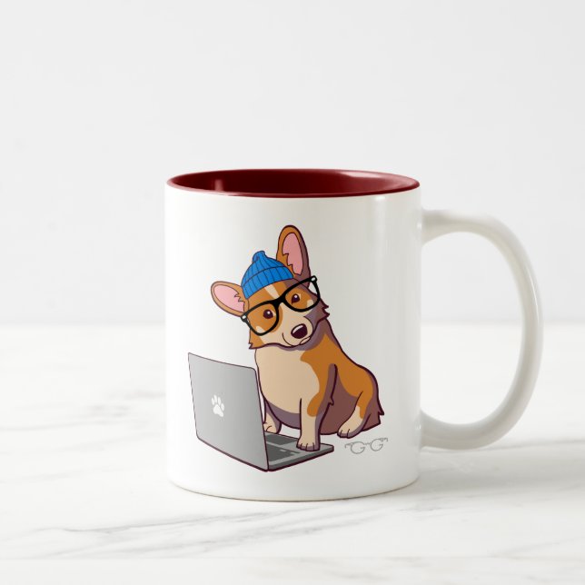 Hipster Corgi 2 (without text) Two-Tone Coffee Mug (Right)