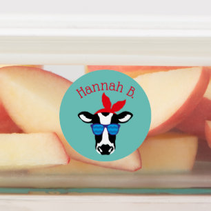 Hipster Cow Face Personalized Kids' Labels