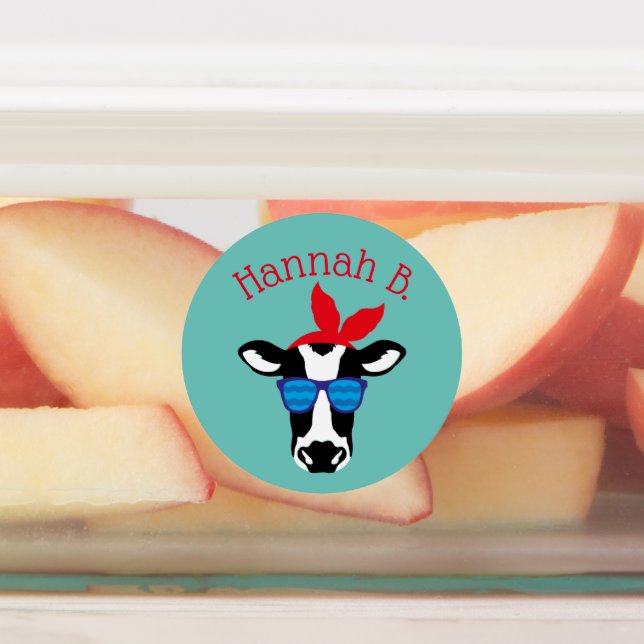 Hipster Cow Face Personalized Kids' Labels (Affixed)