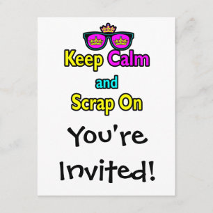 Hipster Crown Sunglasses Keep Calm And Scrap On Invitation