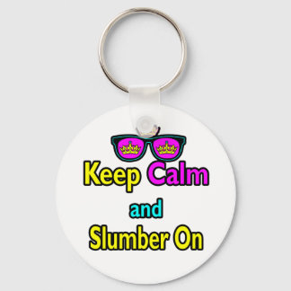 Hipster Crown Sunglasses Keep Calm And Slumber On Keychain