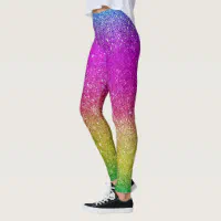 Hipster cute bright pink magenta glitter rainbow leggings