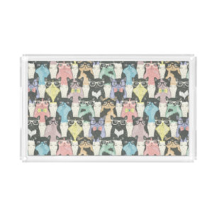 Hipster Cute Cats Pattern Acrylic Tray