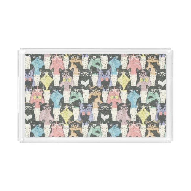 Hipster Cute Cats Pattern Acrylic Tray (Front)