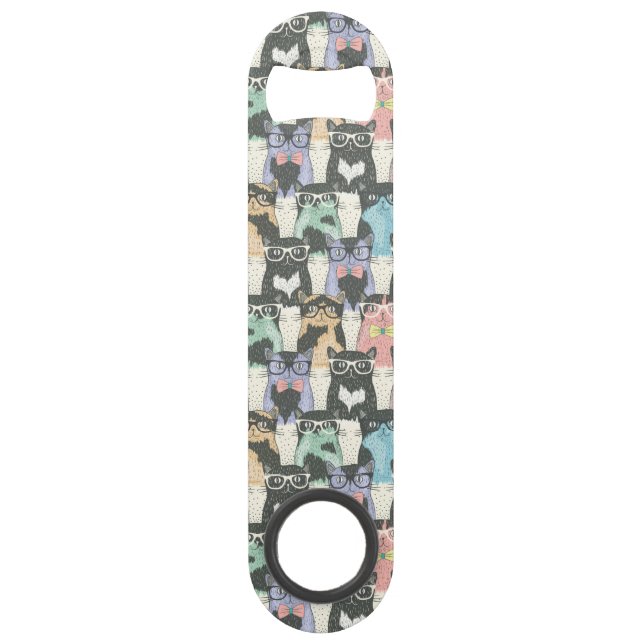 Hipster Cute Cats Pattern Bar Key (Front)