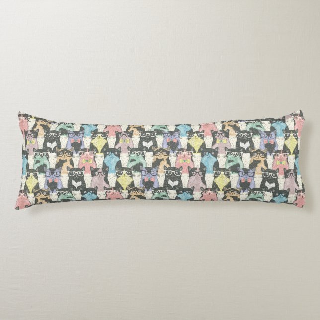 Hipster Cute Cats Pattern Body Pillow (Front)