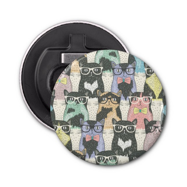 Hipster Cute Cats Pattern Bottle Opener (Front)