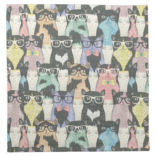 Hipster Cute Cats Pattern Cloth Napkin (Front)