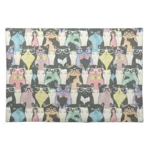 Hipster Cute Cats Pattern Cloth Placemat
