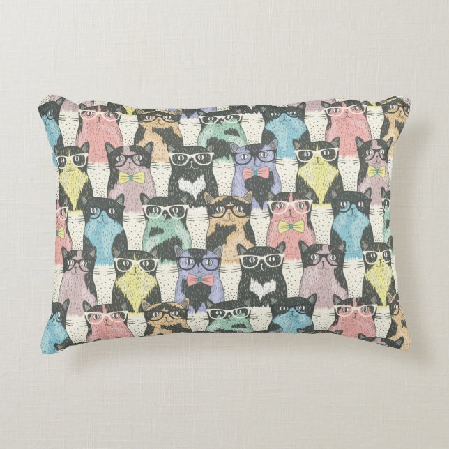 Hipster Cute Cats Pattern Decorative Pillow (Front)