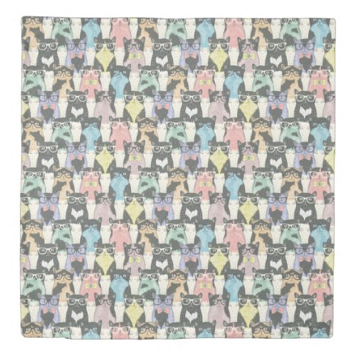 Hipster Cute Cats Pattern Duvet Cover