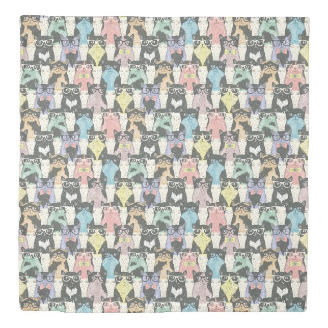 Hipster Cute Cats Pattern Duvet Cover (Front)