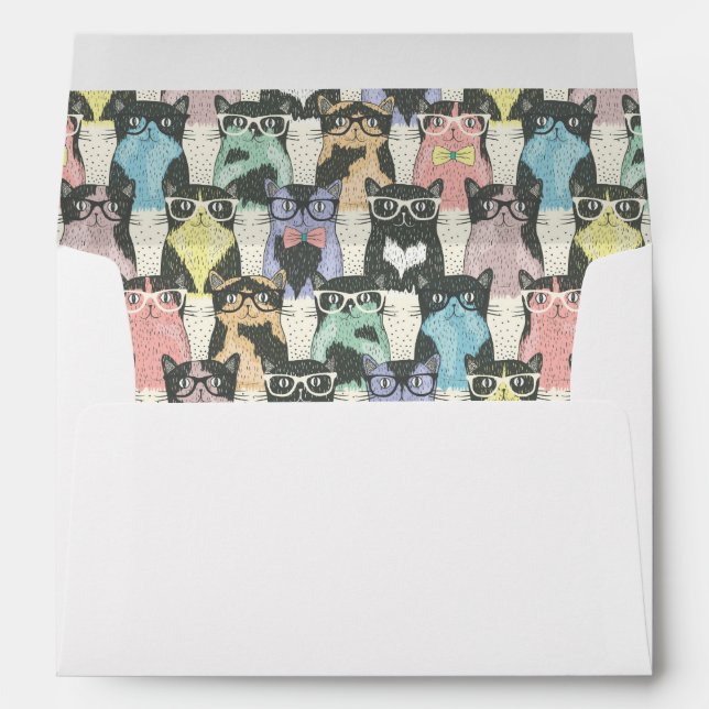 Hipster Cute Cats Pattern Envelope (Back (Bottom))
