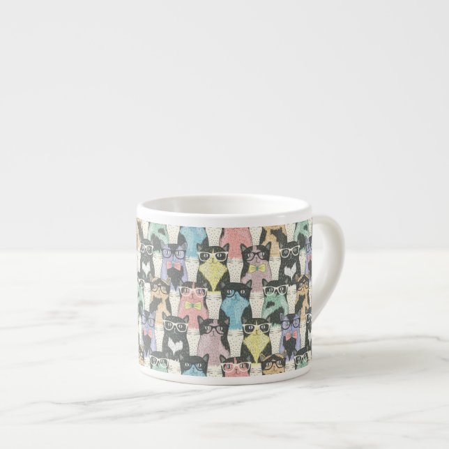 Hipster Cute Cats Pattern Espresso Cup (Front Right)