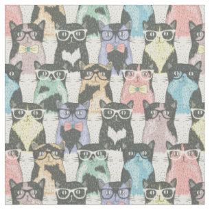 Hipster Cute Cats Pattern Fabric