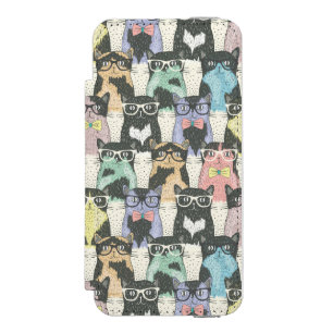 Hipster Cute Cats Pattern iPhone SE/5/5s Wallet Case