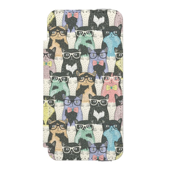 Hipster Cute Cats Pattern Incipio iPhone Wallet Case (Folio Front)