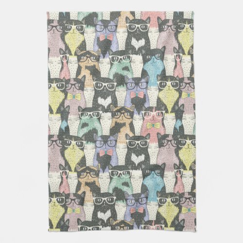 Hipster Cute Cats Pattern Kitchen Towel