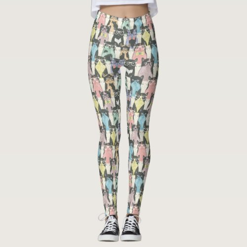 Hipster Cute Cats Pattern Leggings